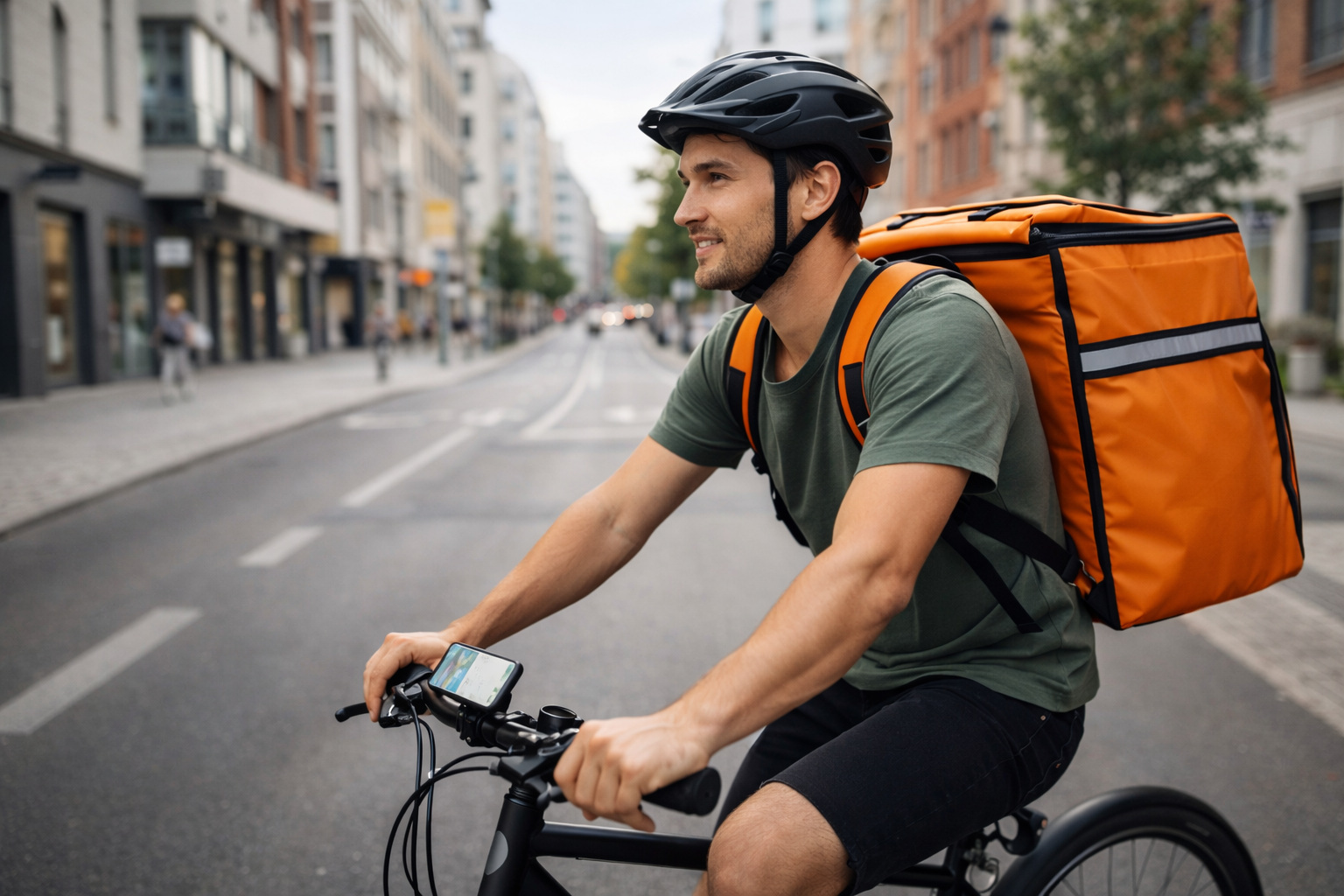 Studente rider che effettua consegne di cibo in città