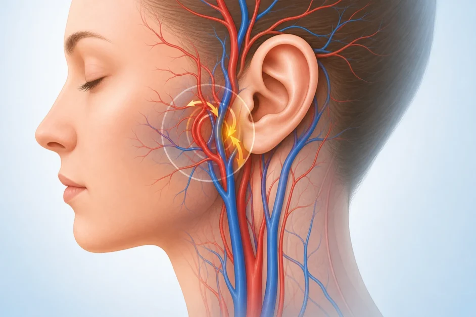 Tinnito pulsatile e pressione alta con flusso sanguigno vicino all’orecchio