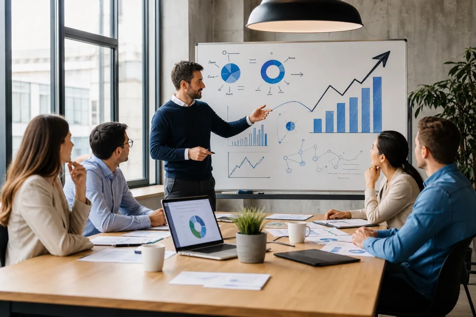 Team al lavoro sulla pianificazione degli obiettivi aziendali