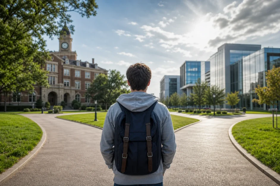 Studente che valuta i vantaggi dell’università e le scelte dopo il diploma
